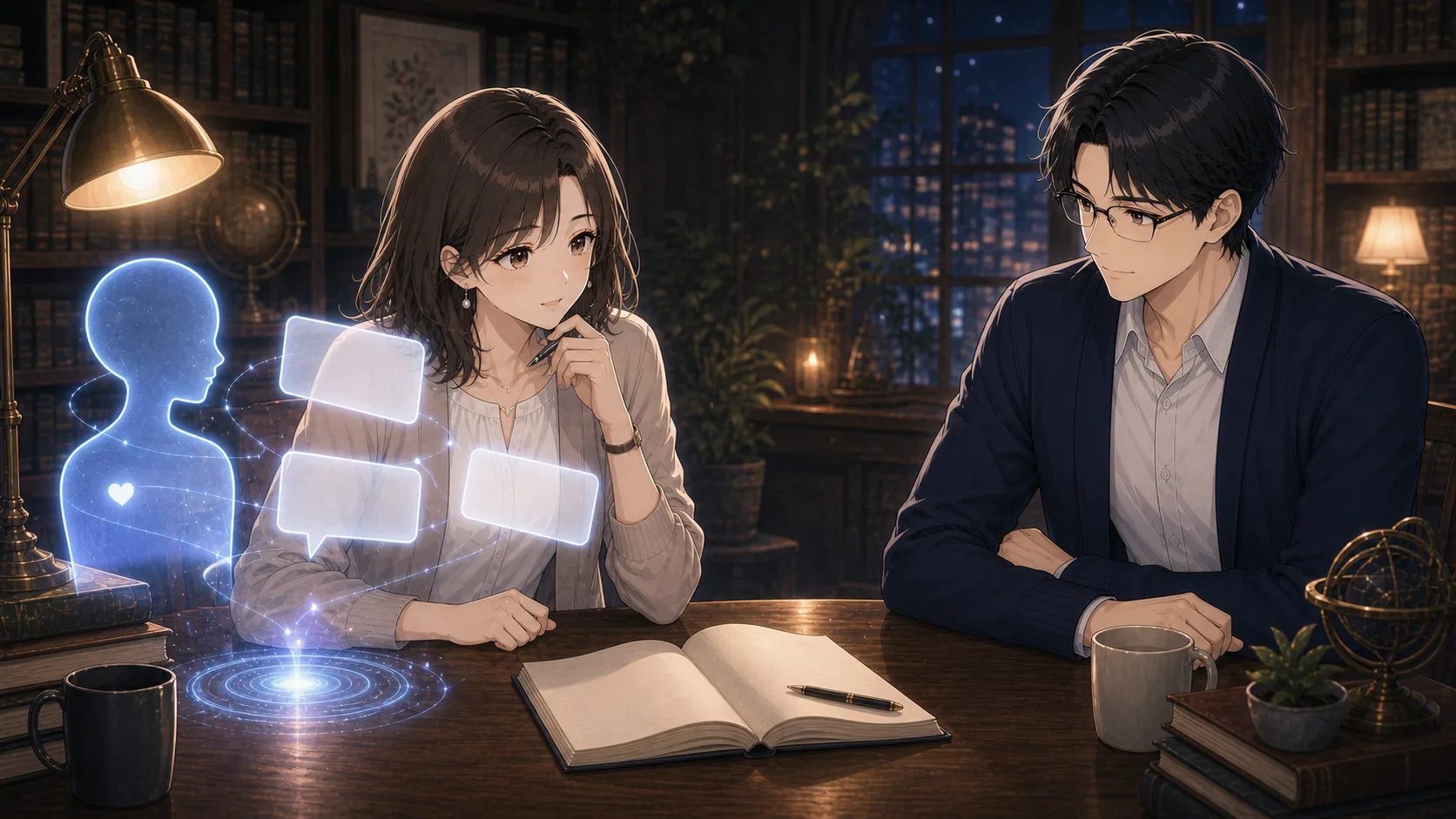 AI恋人との会話で気持ちを整理するミオ