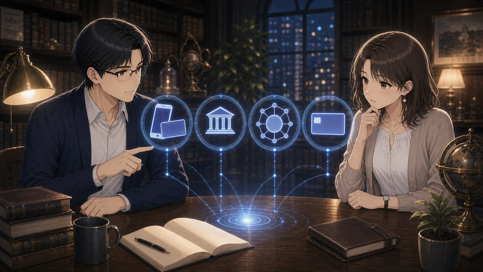 CBDCと電子マネーなどの違いを比較するカイとミオ