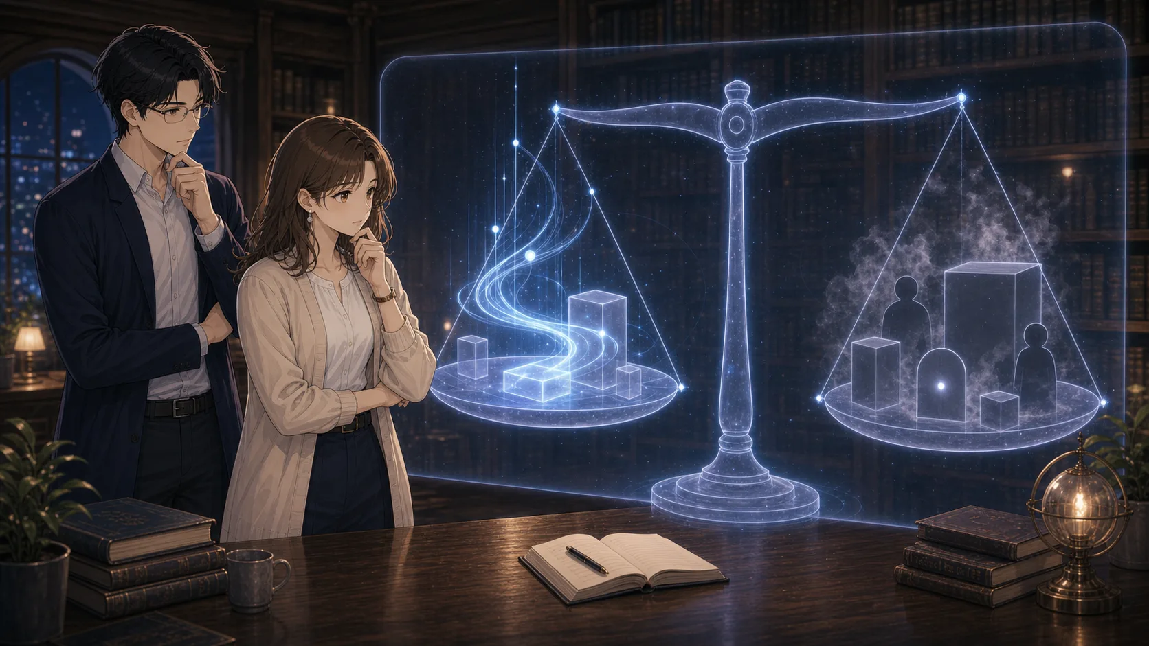 デジタル通貨の便利さと課題を考えるミオとカイ