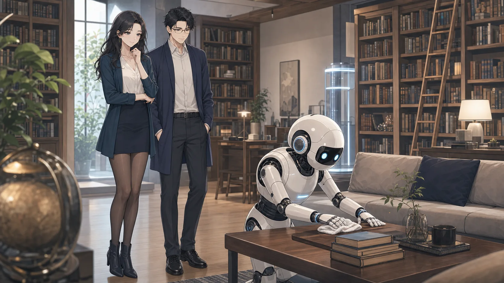 感じて動くロボットを見るノアとカイ