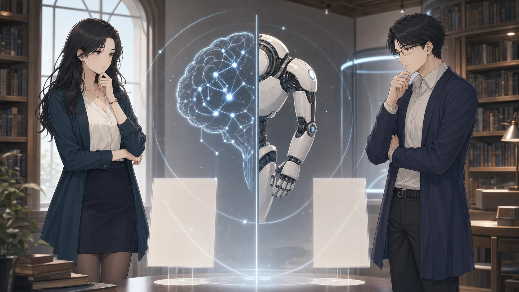 ロボットとAIの違いを比べる場面