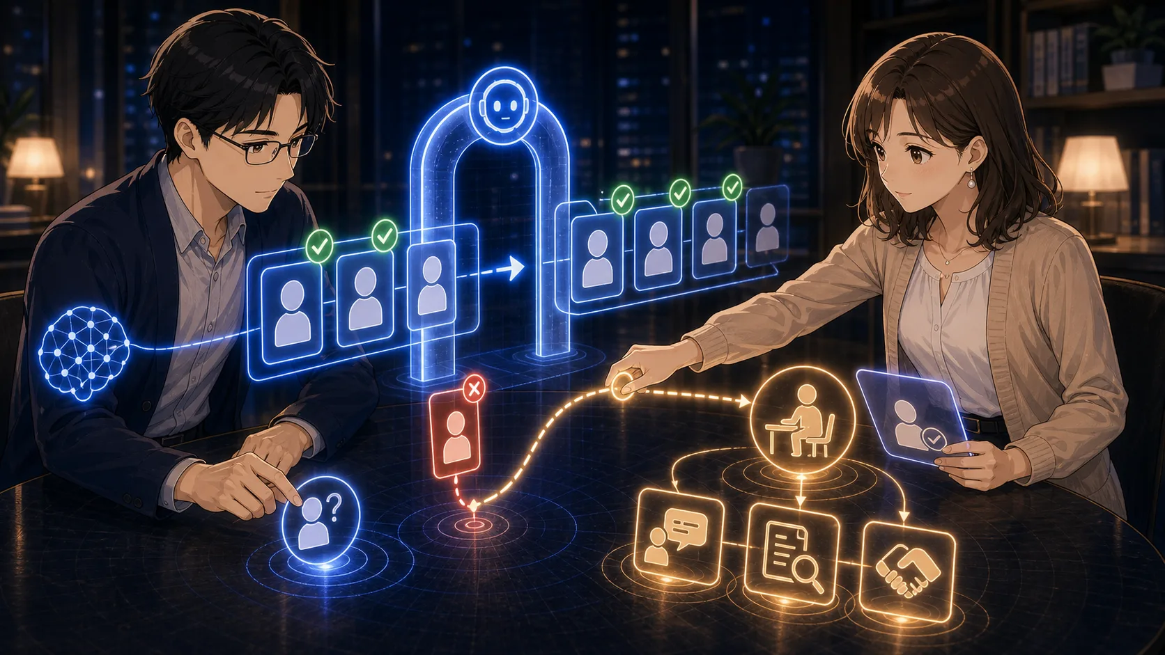 AIの点数からこぼれた人へ道が伸びる場面