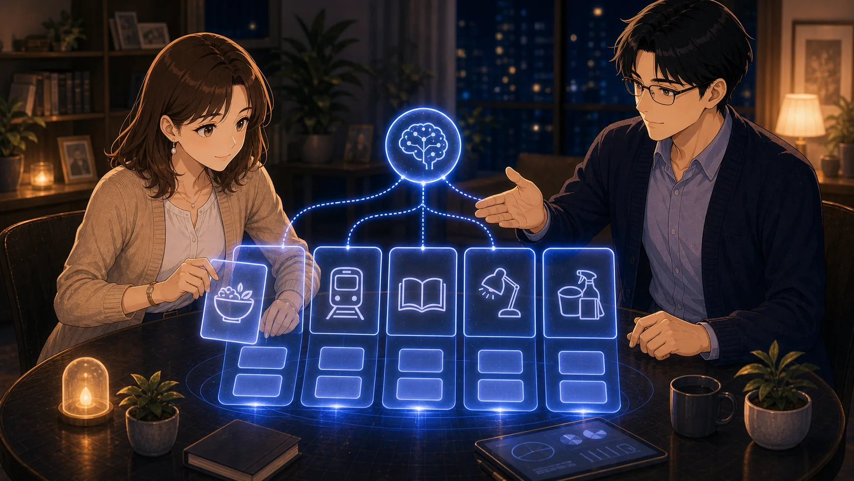 未来ログに支出カードが並ぶ場面