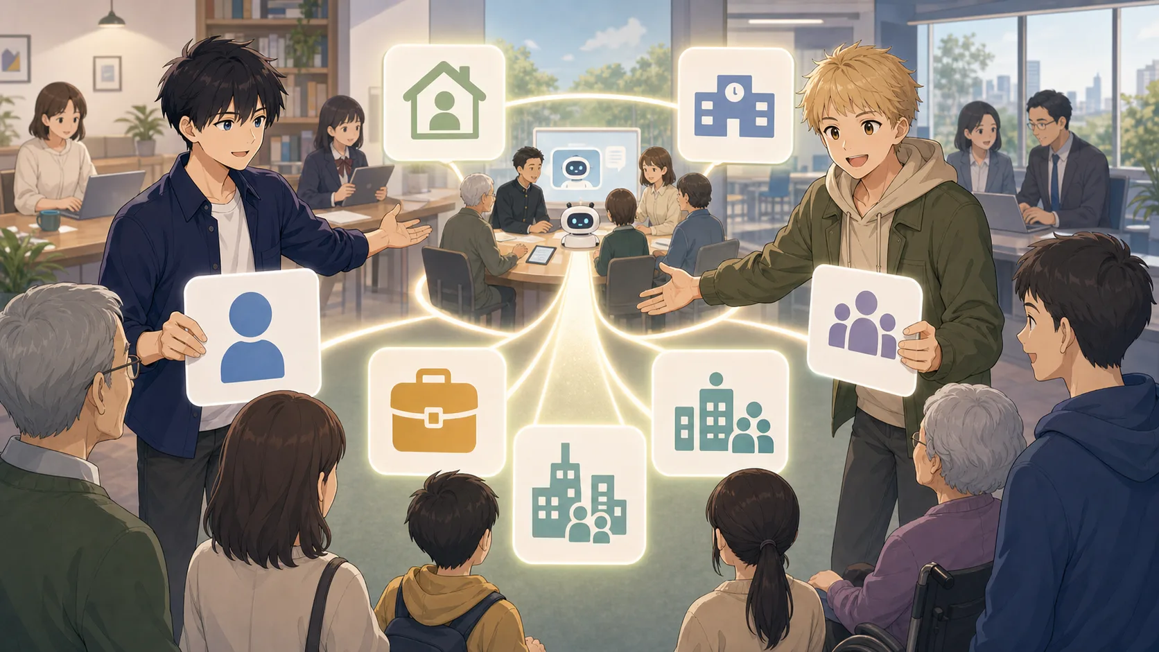 AI格差を小さくするチェックカードを並べる場面
