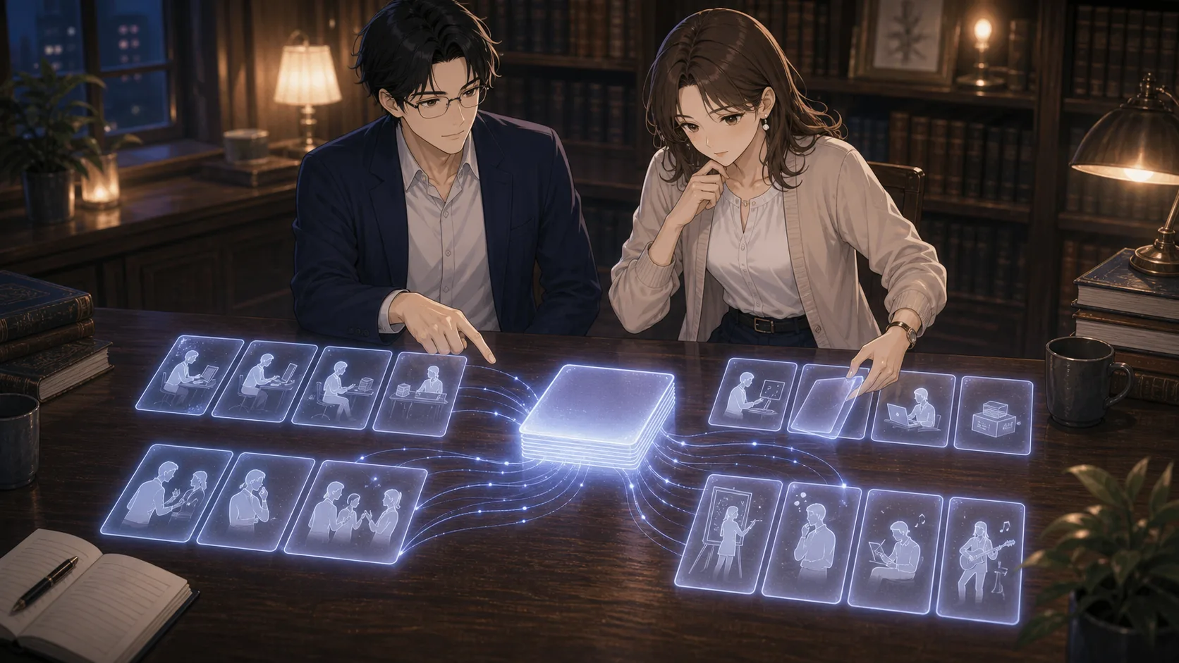 仕事を作業単位に分けて考えるミオとカイ