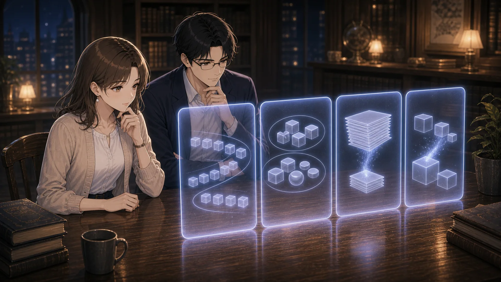 AIに代替されやすい作業を見比べるミオとカイ