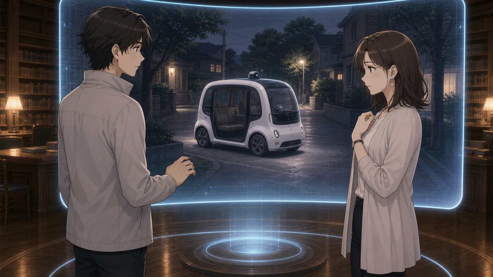 自動運転が怖い理由を考えるレンとミオ