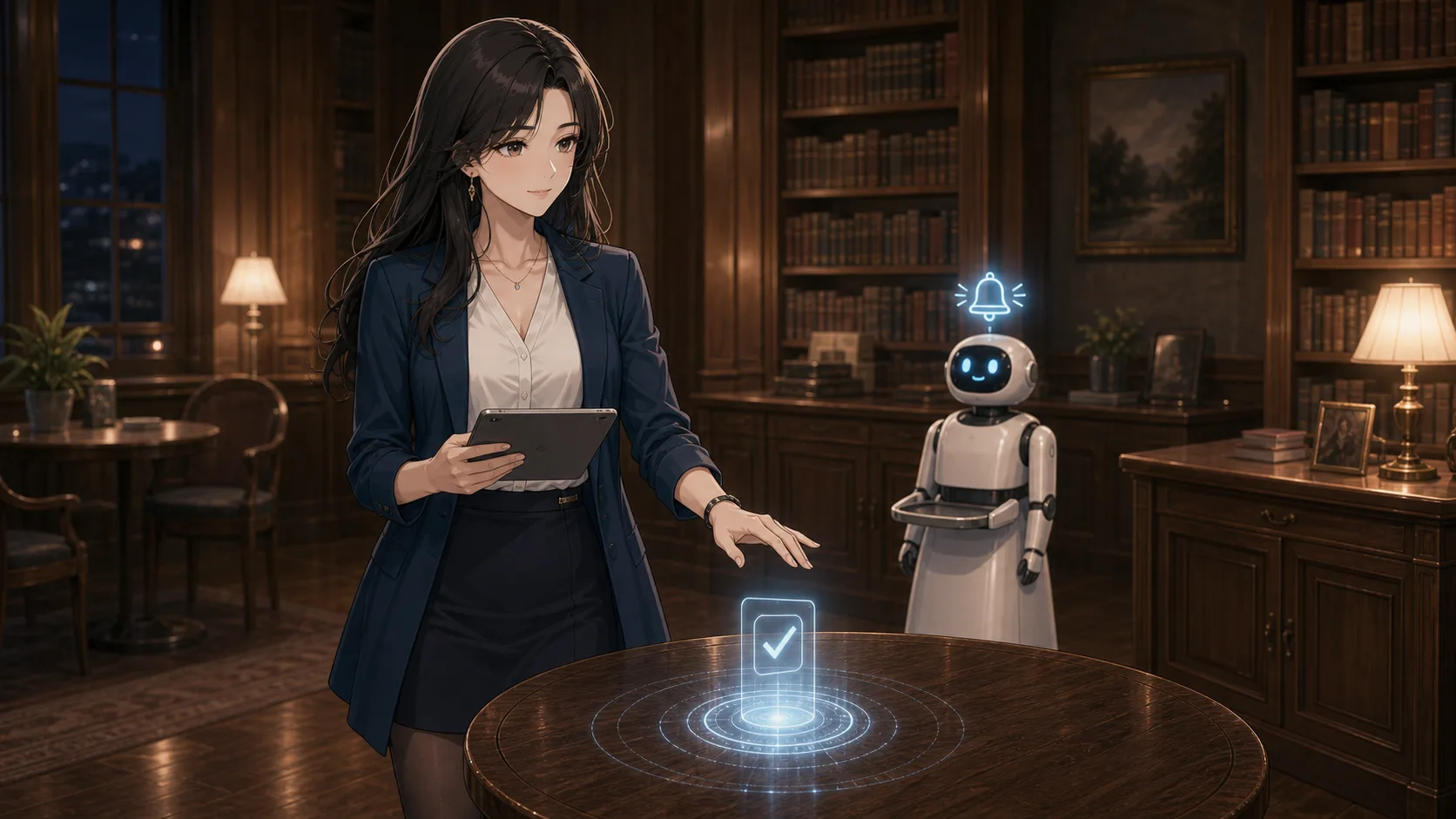 介護ロボットの通知と人の確認を重ねて考える場面