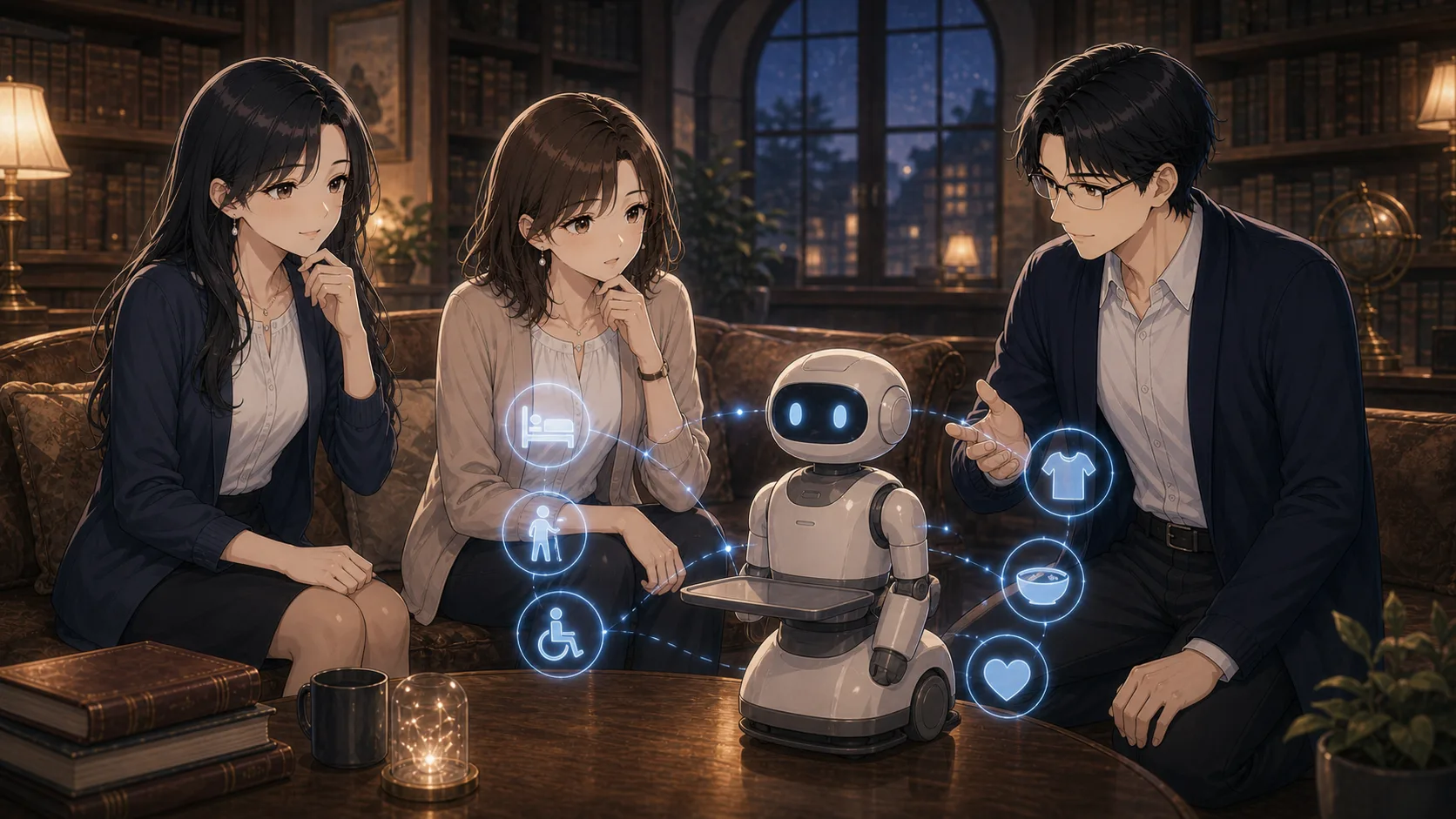 介護ロボットとは何かについて考えるノアたち