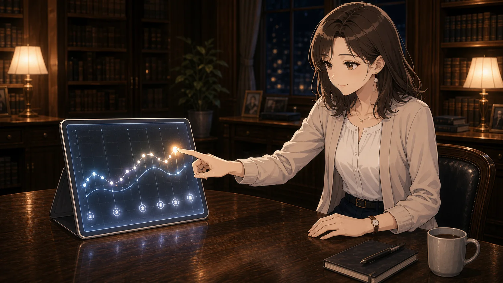 キャッシュレスの使いすぎを未来ログで確認するミオ