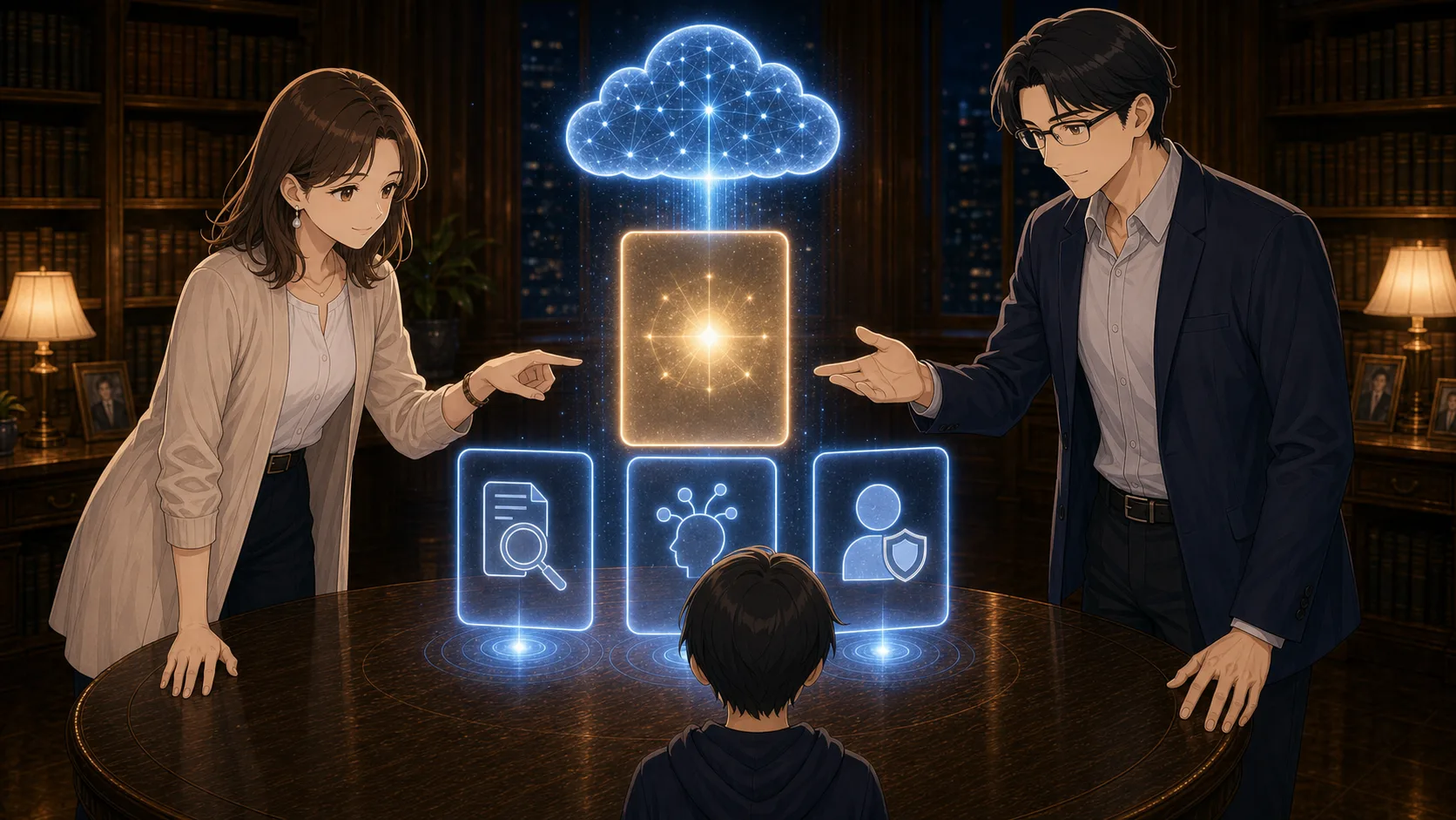 AIの答えに赤い確認マークを置くカイ