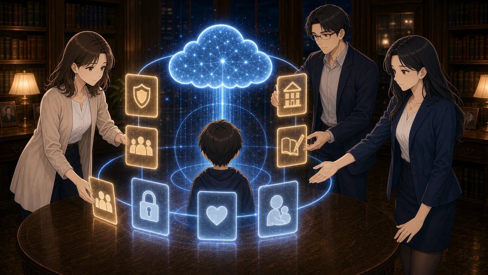 名前や学校名のカードを鍵付きの箱にしまう場面