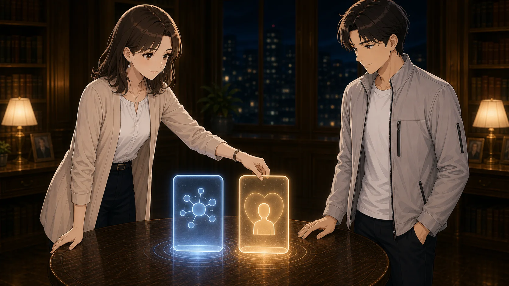 AIの提案カードと自分の気持ちカードを並べる場面