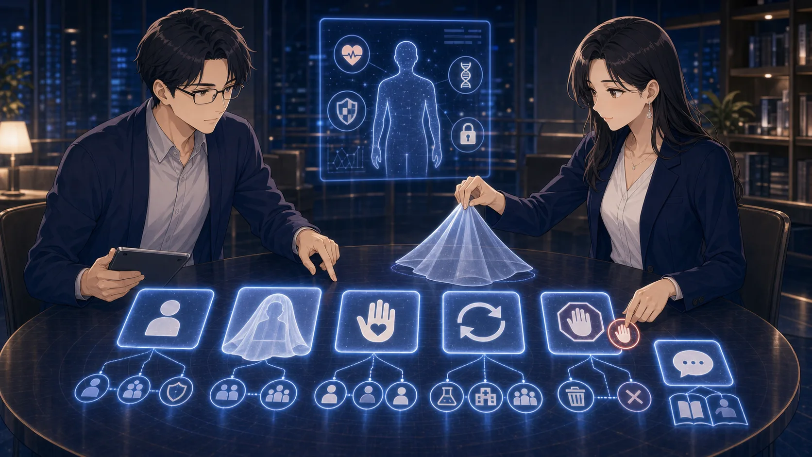 同意と匿名化のカードを確認するノア