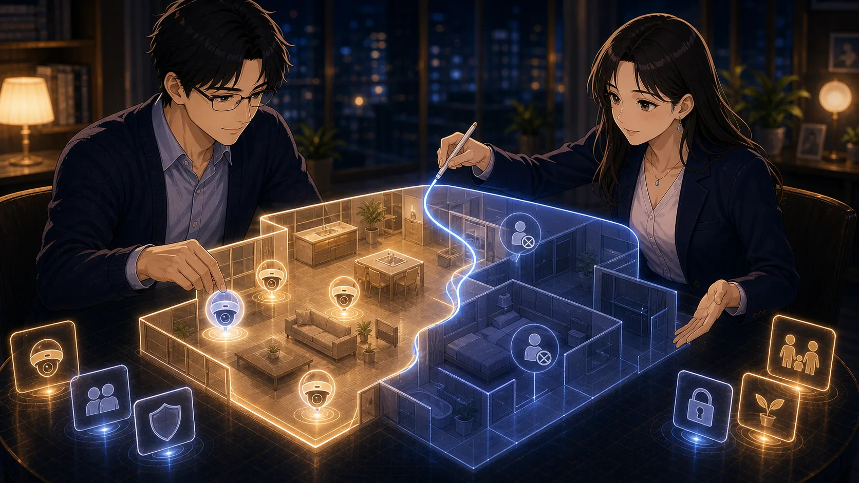 家の間取りに見守り範囲と見ない範囲を描くノア