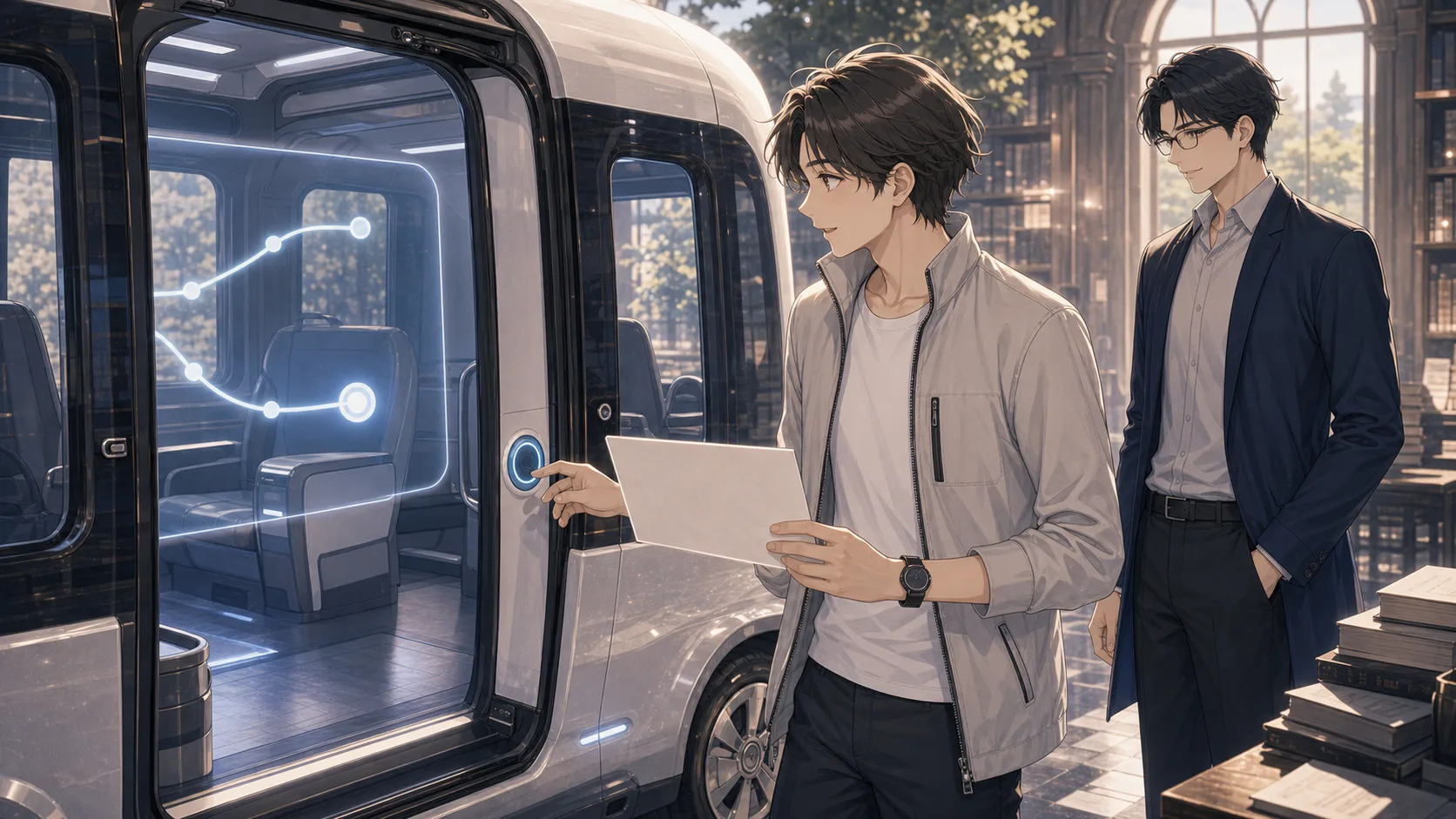 自動運転サービスの確認カードを見るレン