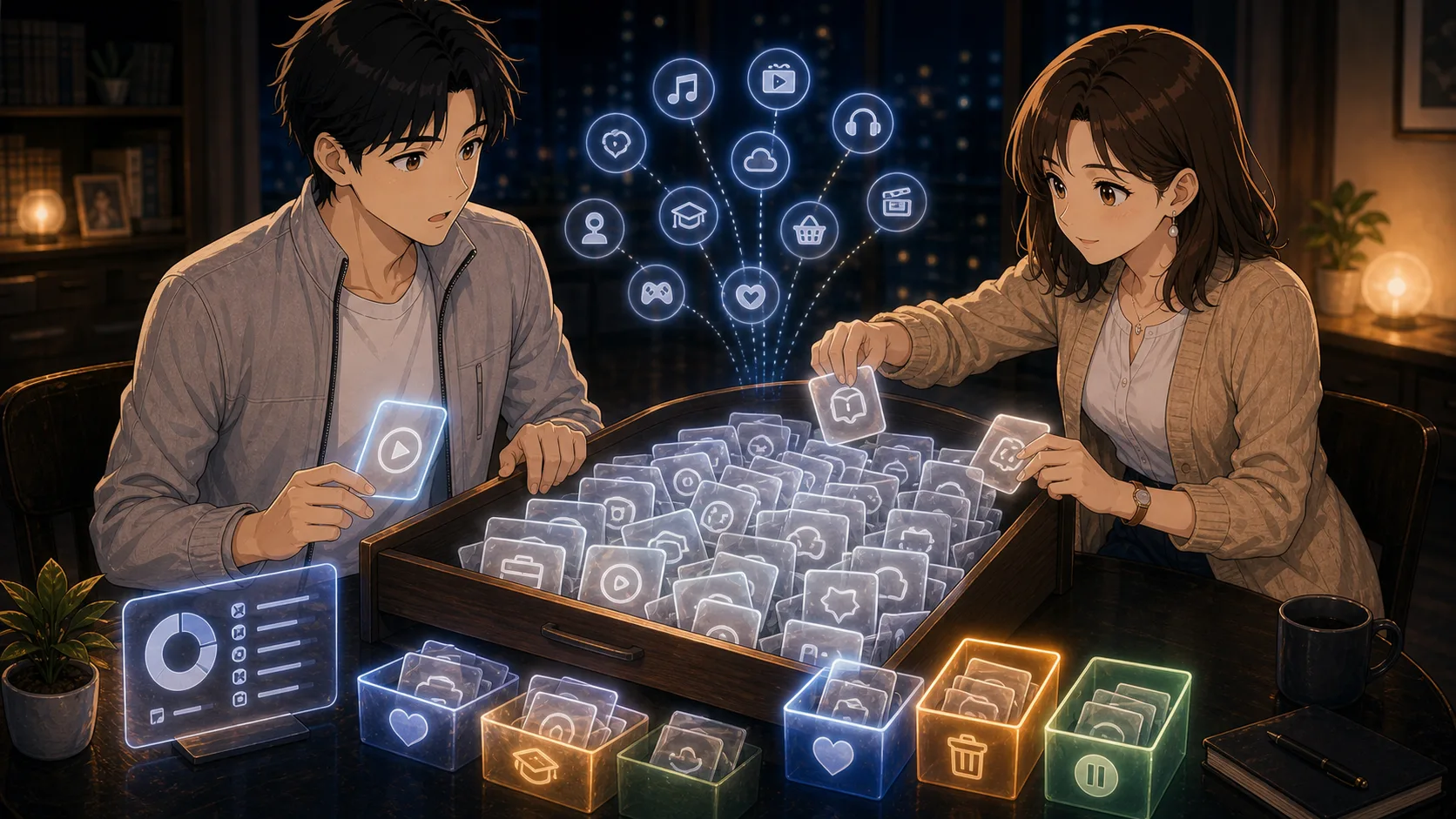 サブスク契約カードが増えていく場面