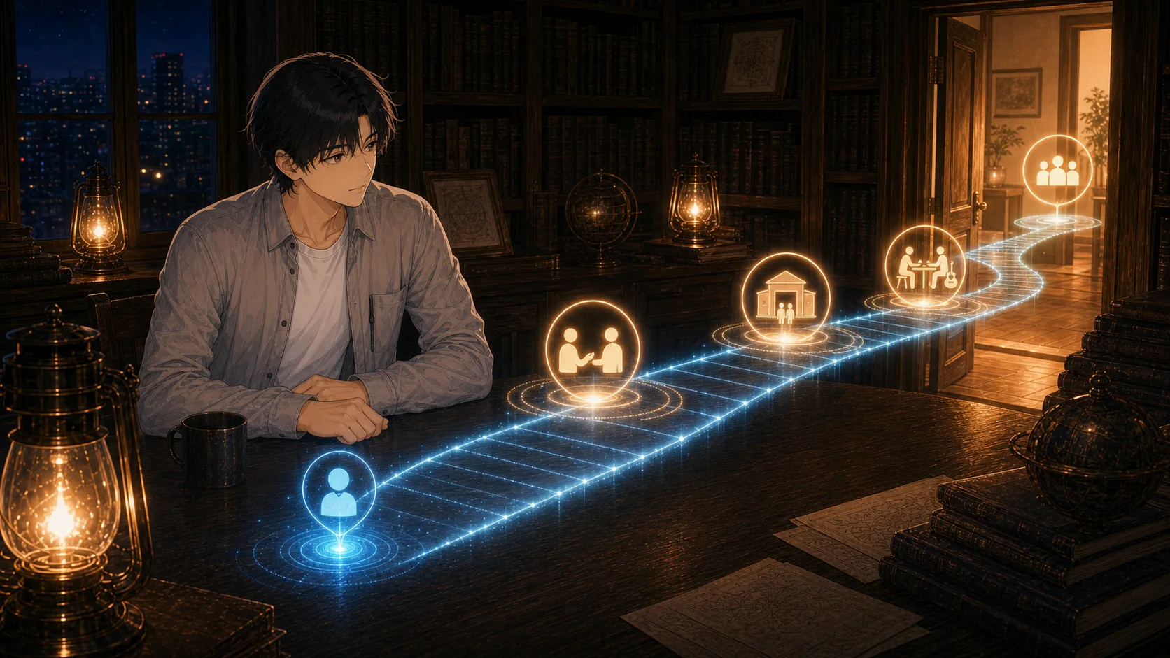 AIと人と場所で孤独を支える場面