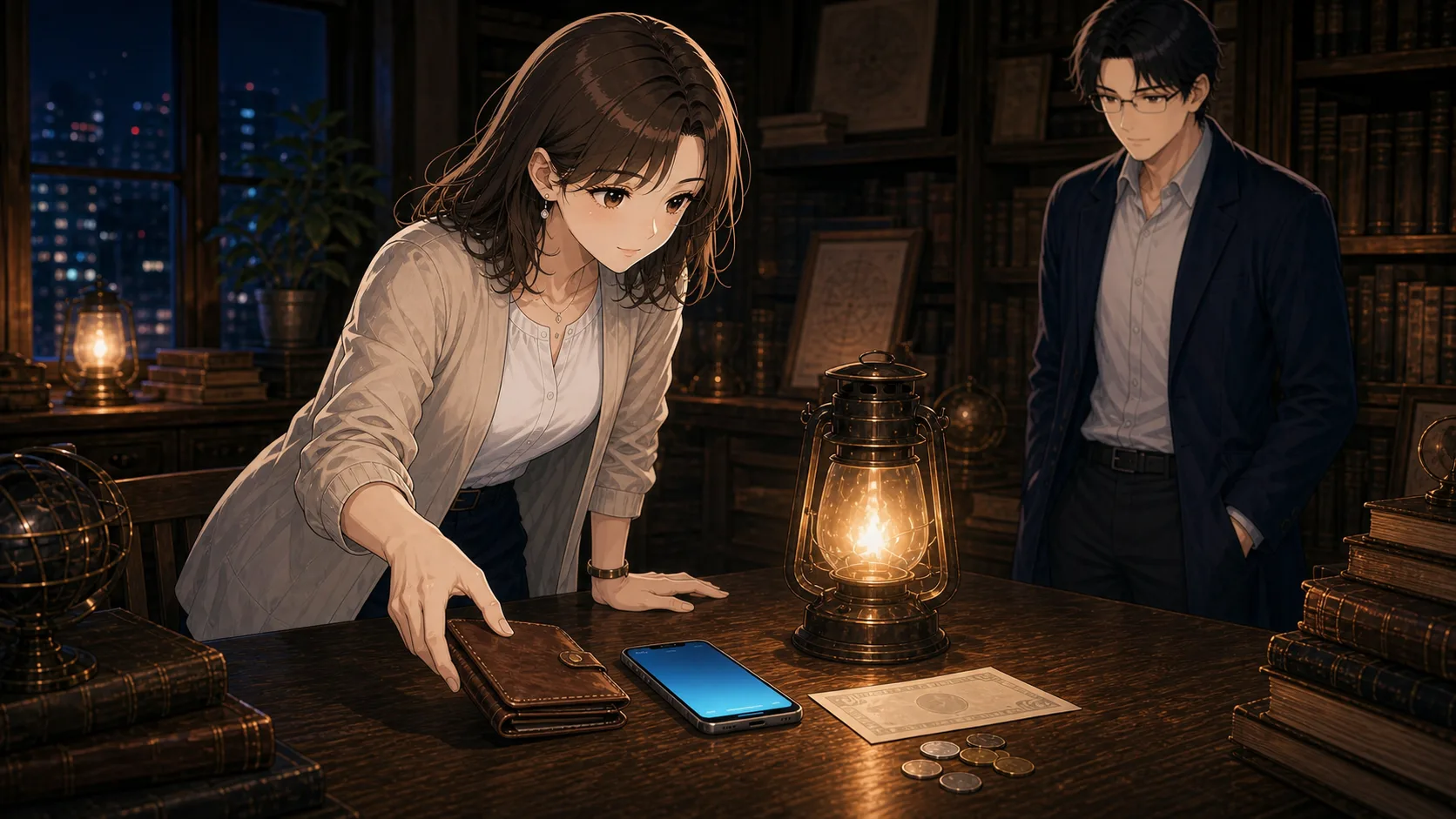 現金がすぐにはなくならない理由を考えるミオ