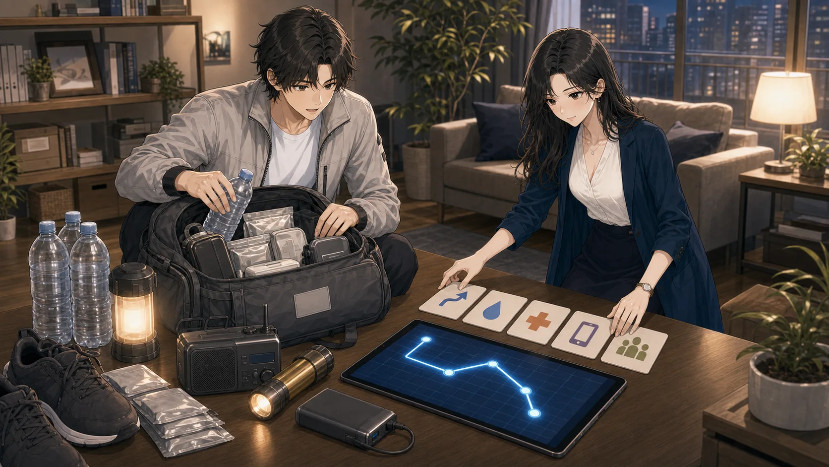 家庭でできる未来型防災を確認する場面