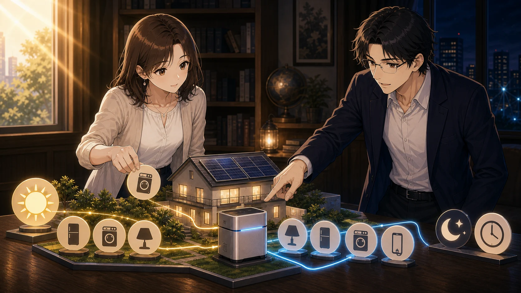 蓄電池とスマートホームで電気の使い方を変える場面