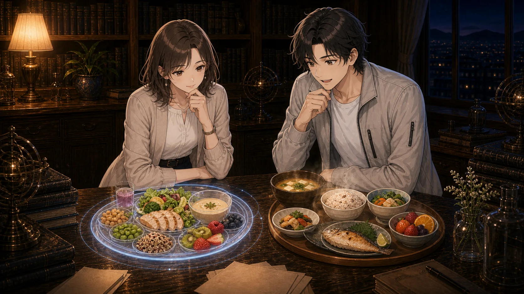 完全栄養食と食べる楽しみを比べる場面