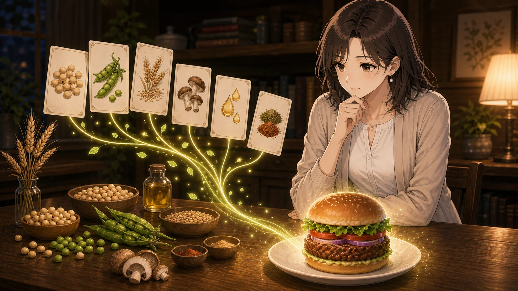 植物肉の材料を確認するミオ