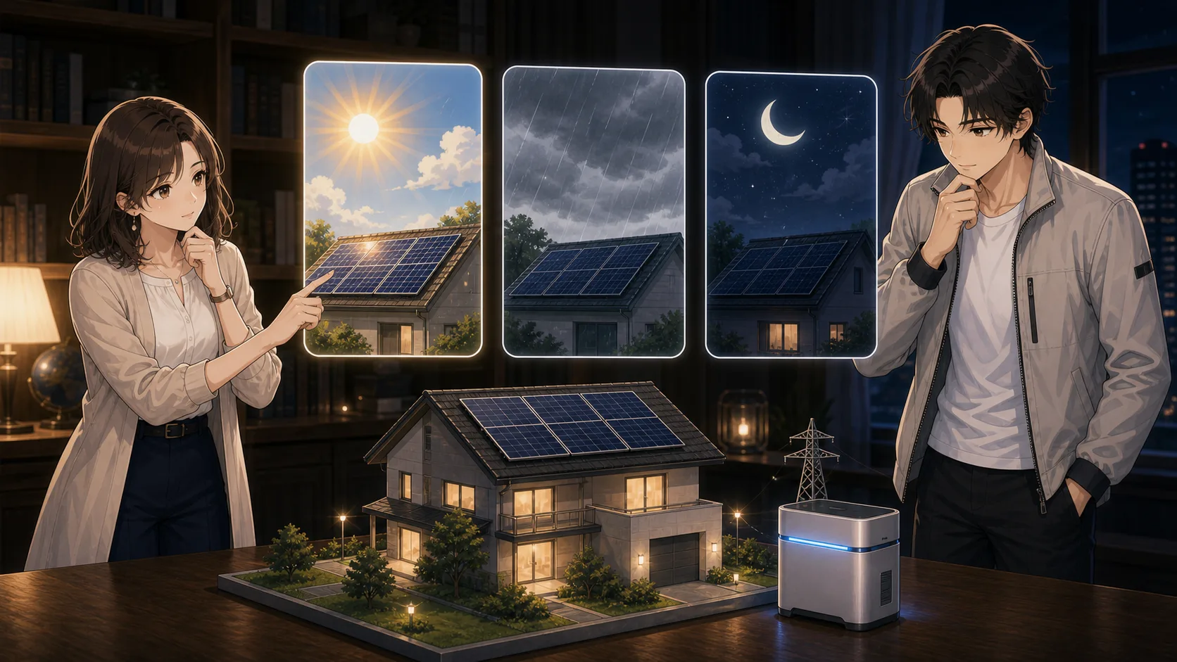 太陽光発電は天気と時間に左右される