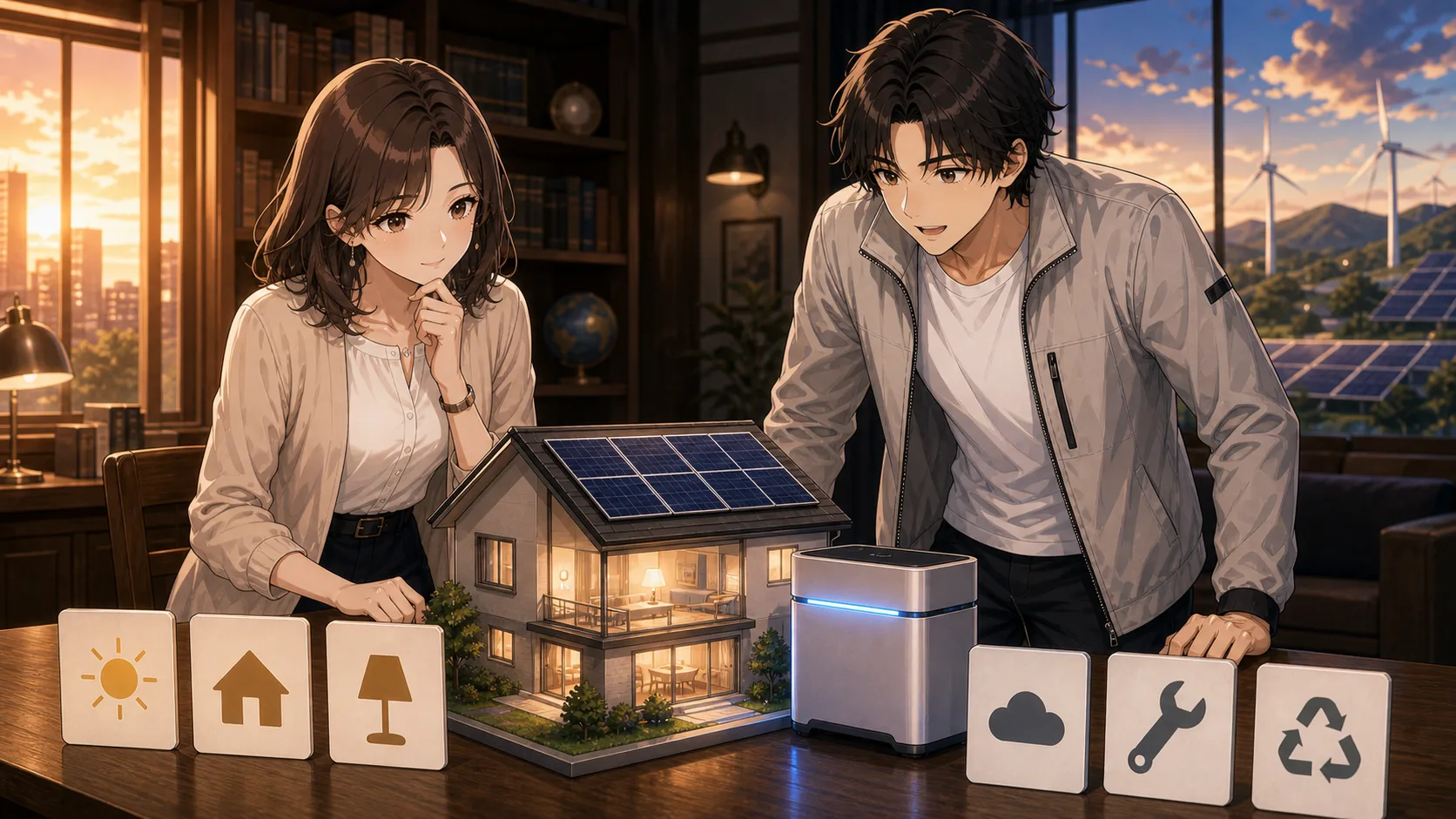 太陽光発電のメリット・デメリット｜未来の家とエネルギーの記録イメージ